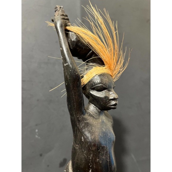 RARE Tribal African Vintage Figurine Ebony Man Wooden Hand Carved Statue 11 Inch - Picture 6 of 8